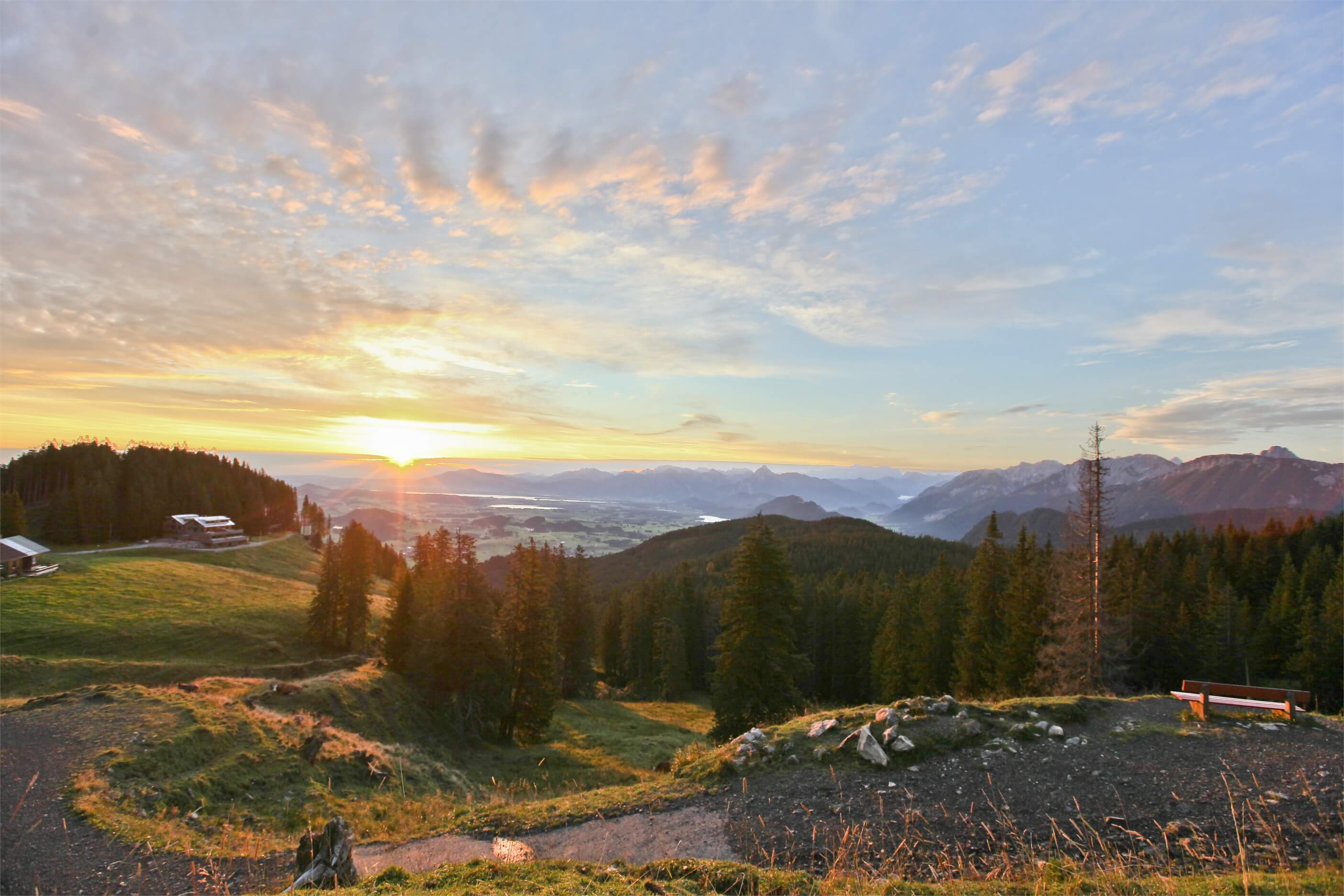 Sonnenaufgang in Nesselwang, Landschaft, Wald, Berge