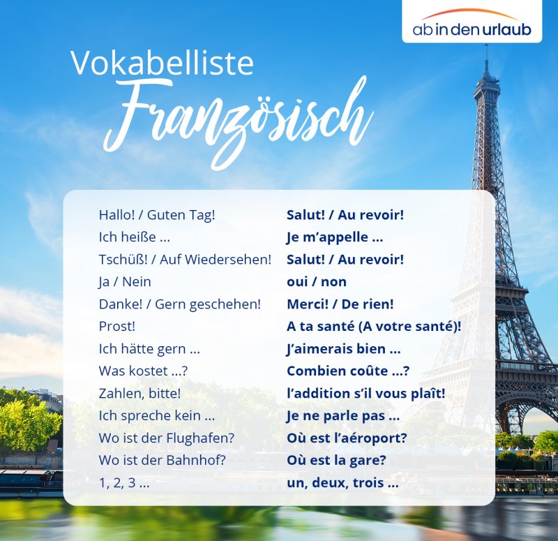 Französisch Vokabeln: Wortschatz für Reisen in 29 Länder