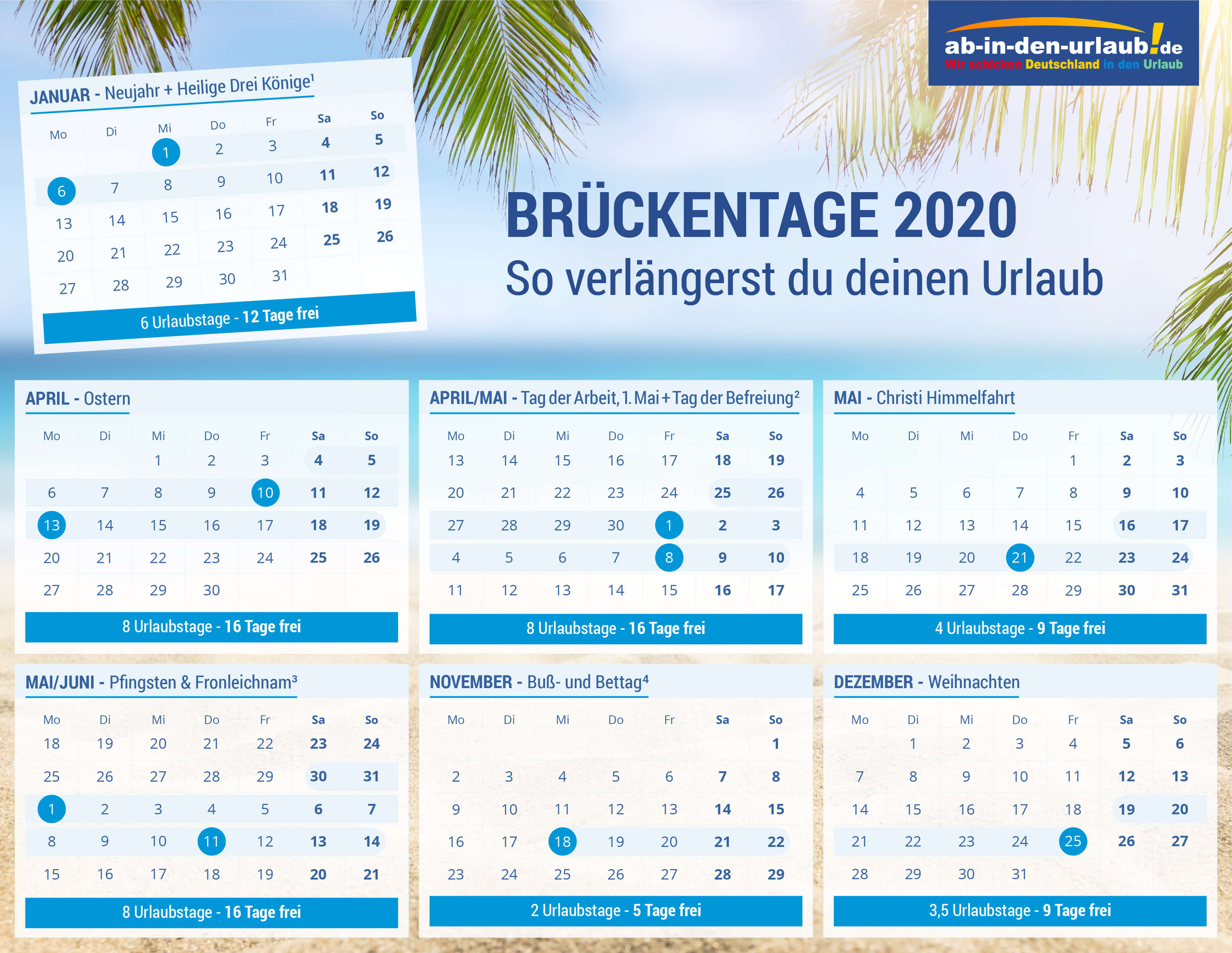  Brückentage: Wie ihr euren Urlaub im Jahr 2020 verlängert Bildidee 
