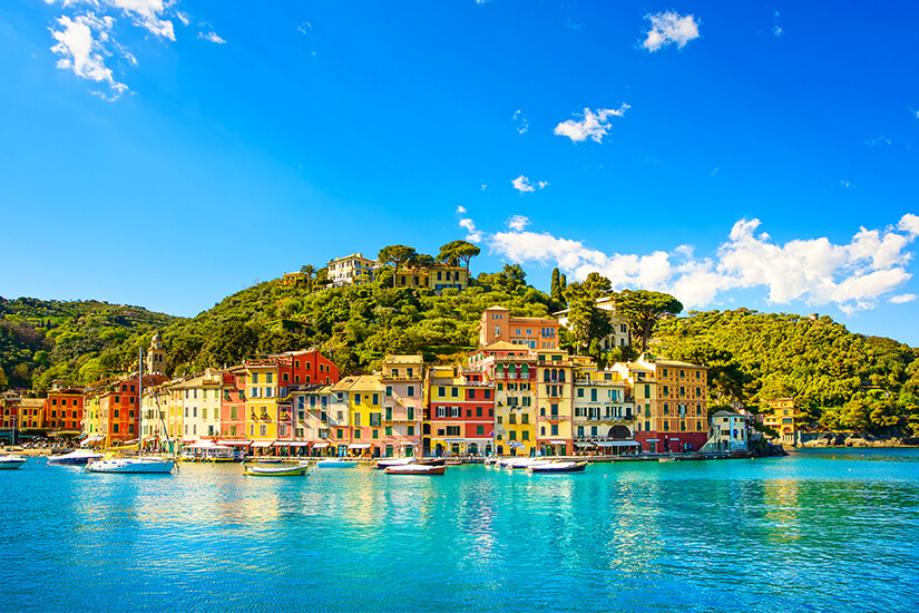 Blick auf Portofino in Ligurien