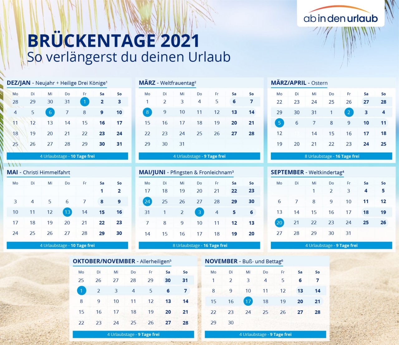  Brückentage: Wie ihr euren Urlaub im Jahr 2021 verlängert Bildidee 