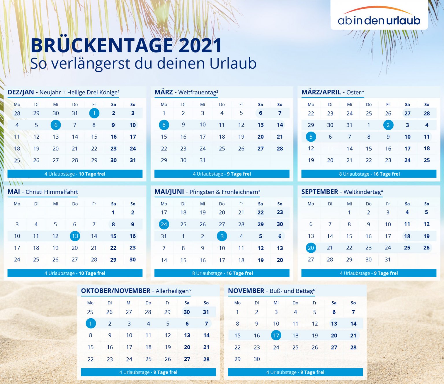Brückentage Wie ihr euren Urlaub im Jahr 2021 verlängert