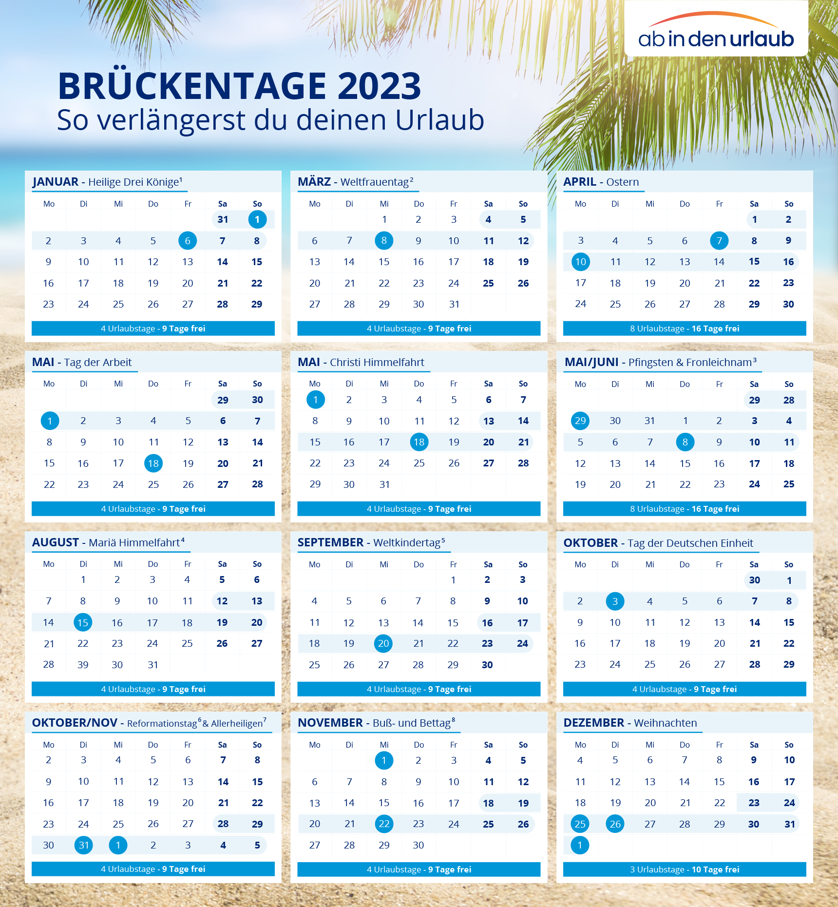 Brueckentage 2023 Uebersicht