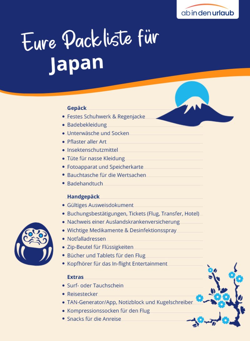 Japan Checklist Packliste für Japan: Was alles einpacken und mitnehmen?