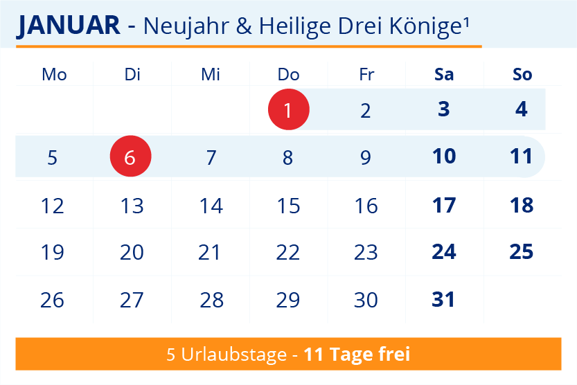 Brueckentage Orange Januar