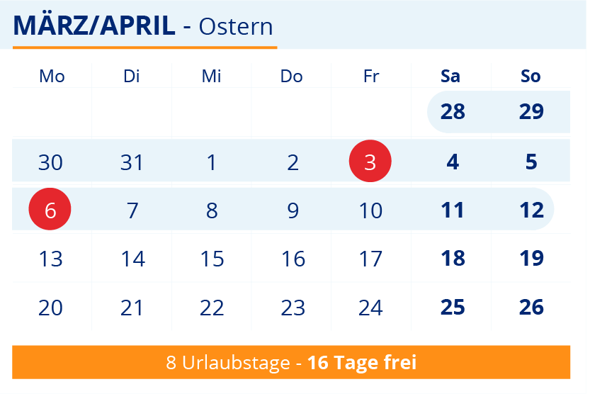 Brueckentage Orange April